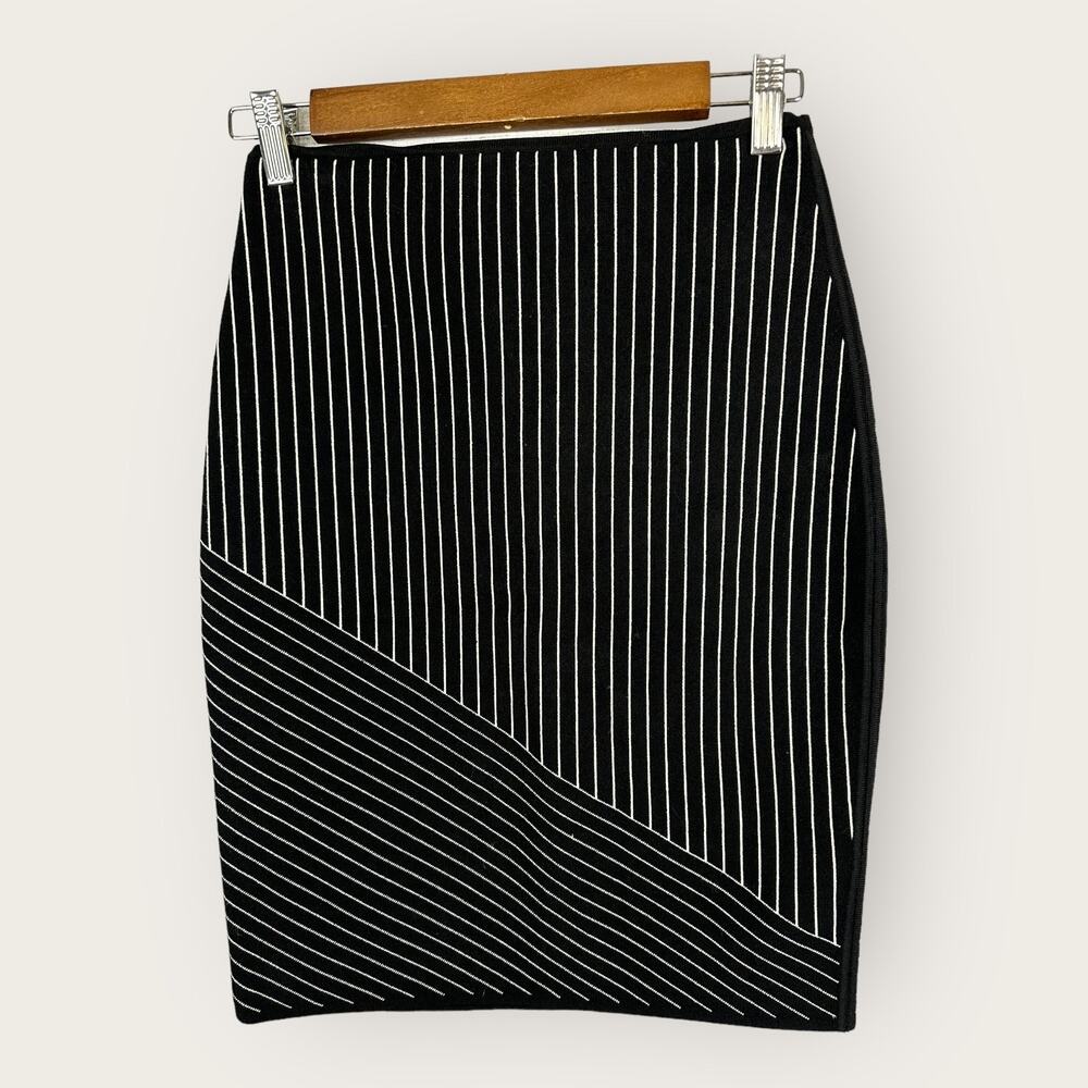 Alexander Wang Womens Size Medium Striped Pencil Skirt Stretch Black White